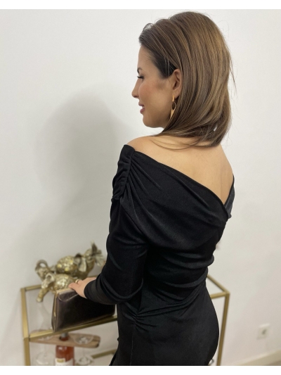 Wins Siyah Omzu Düşük Buzzy Kumaş Elbise 2