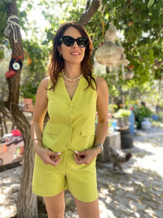 Premium Seri Yelek Şort Takım Fıstık Yeşili
