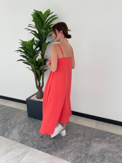 Lüx Kalite Nar Çiçeği İp Askılı Salaş Modal Elbise 2