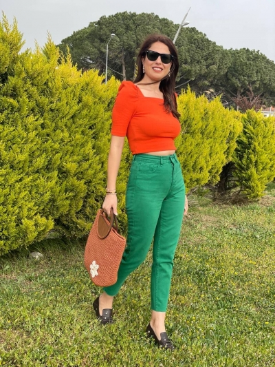 Yeşil Mom Jean Dar Paça